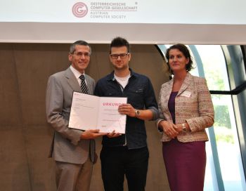 Verleihung OCG Förderpreis an Ph. Frauenthaler durch W. Seyruck und G. Anderst-Kotsis